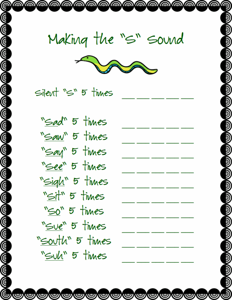 Ms Lanes SLP Materials Articulation S Data Sheet Isolation Worksheets Library