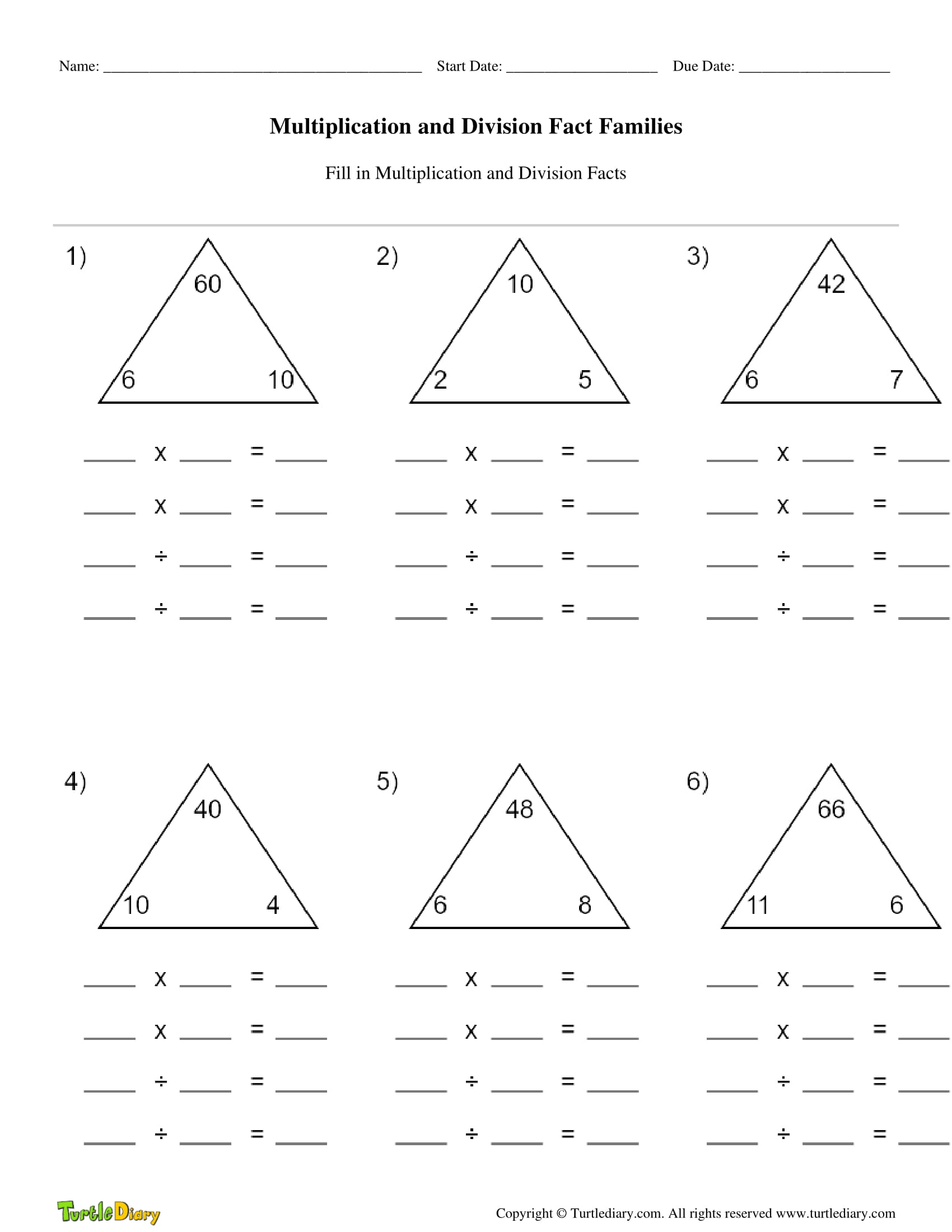 Multiplication And Division Fact Families Turtle Diary Worksheets Library Multiplication And Division Fact Families Turtle Diary Worksheets Library