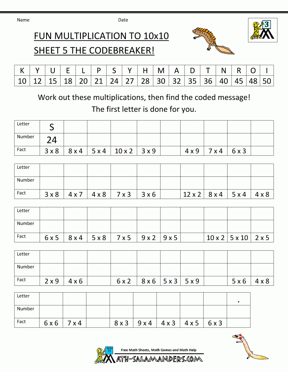 Free Printable Multiplication Worksheets 3& 39