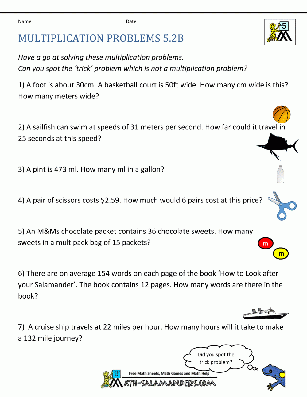 Multiplication Problems Printable 5th Grade