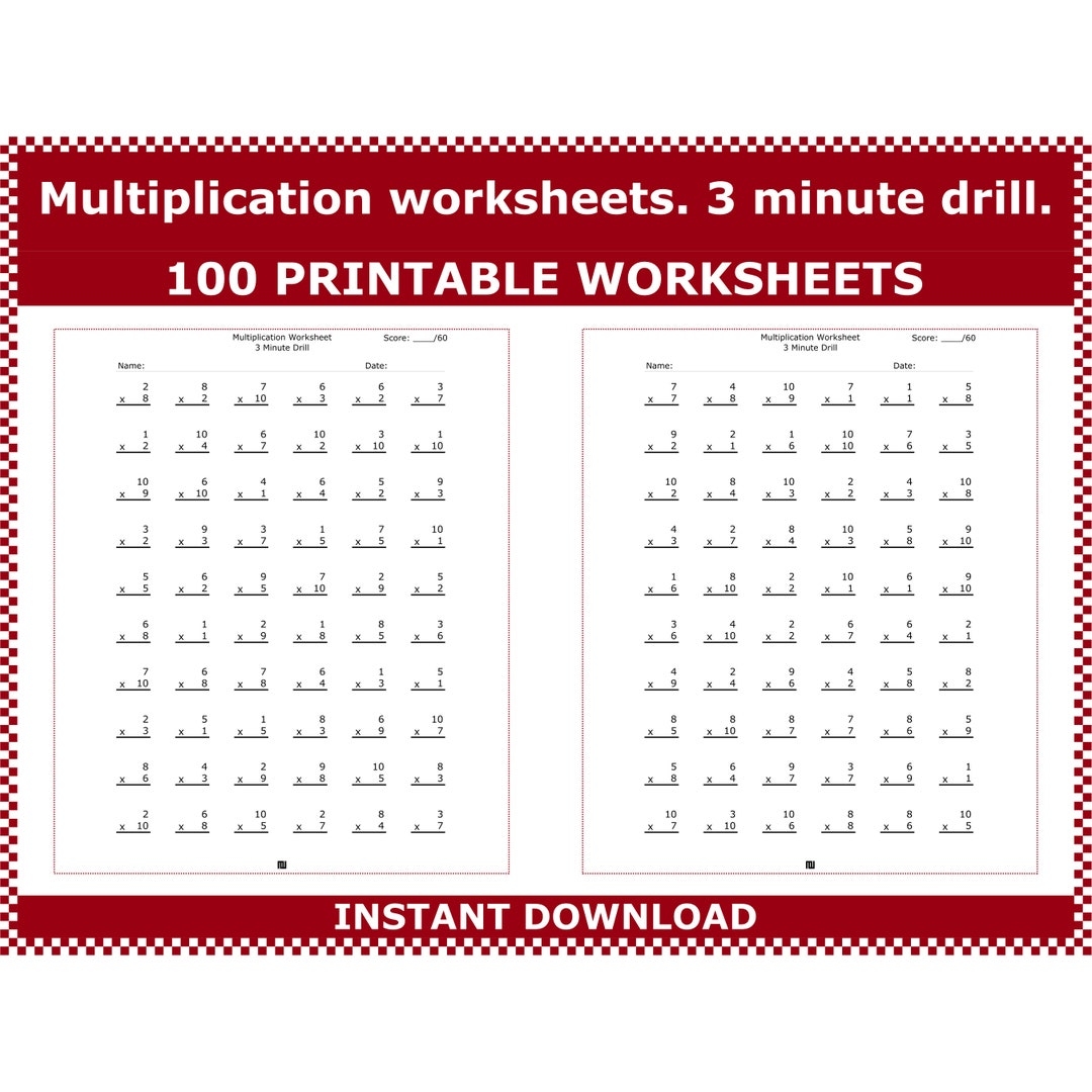 Multiplication Worksheets 3 Minute Multiplication Drills Multiplication Math Drills 3rd 4th Grade Multiplication Facts By Acminimalist Etsy Ireland