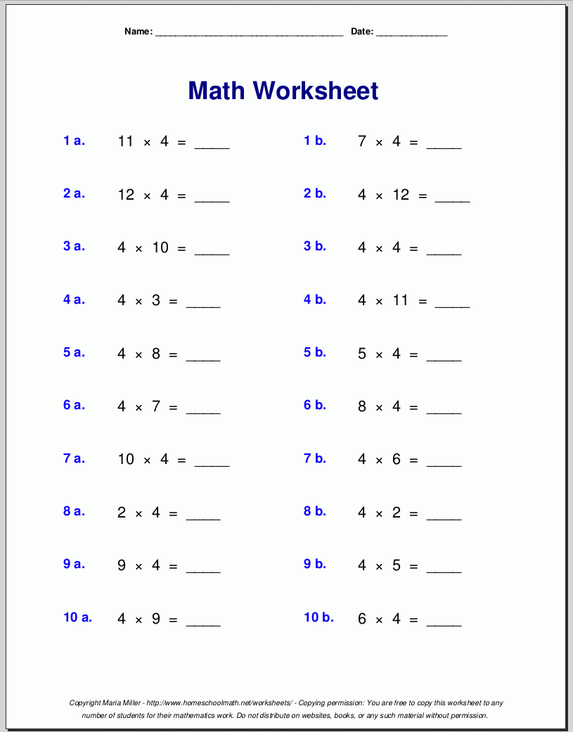 Free Times Tables Worksheets Printable