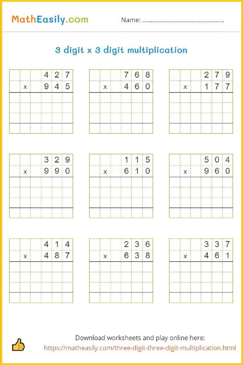 Free Multiplication Worksheets Grade 3 Printable