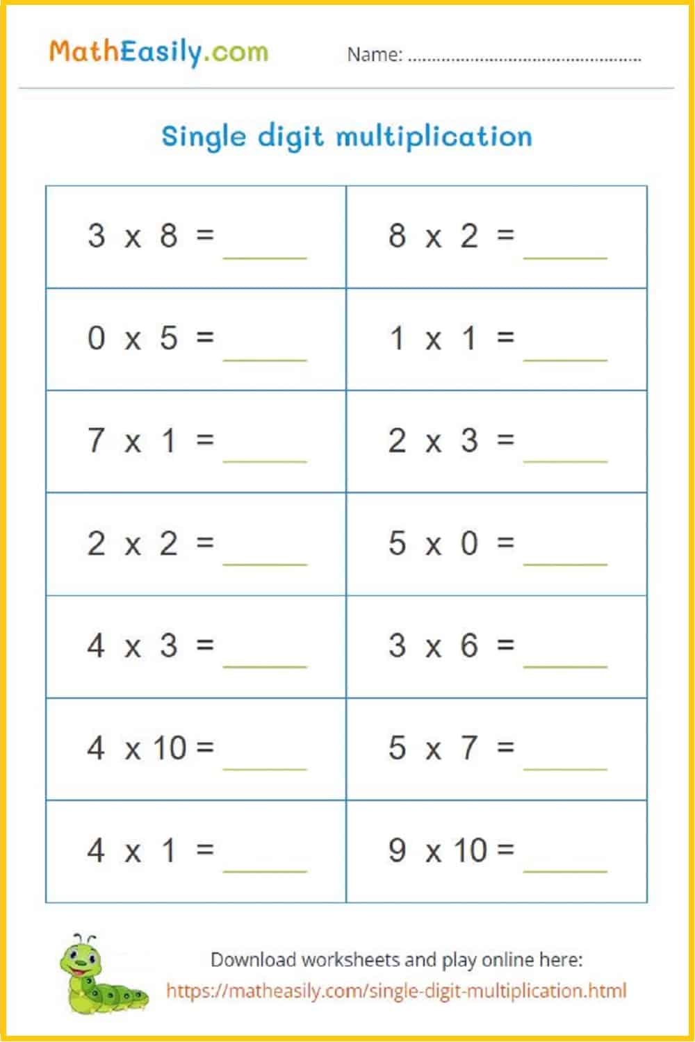 Free Printable Single Digit Multiplication Worksheets Free Printable Single Digit Multiplication Worksheets