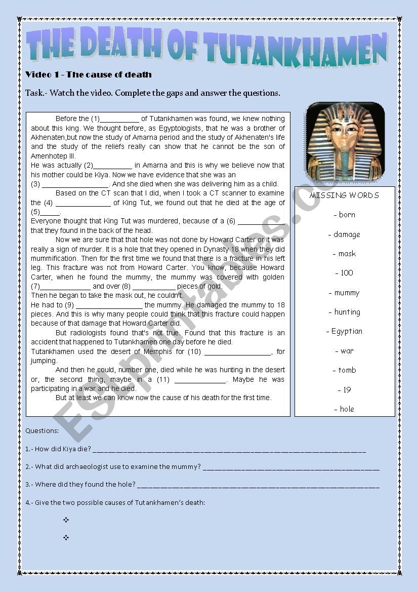 MUMMIES KING TUT ESL Worksheet By Giny00