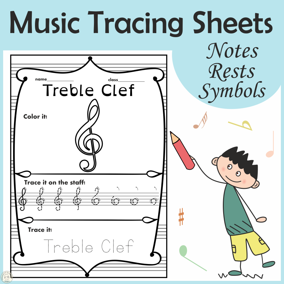 Music Tracing Worksheets Notes Rests And Symbols Made By 