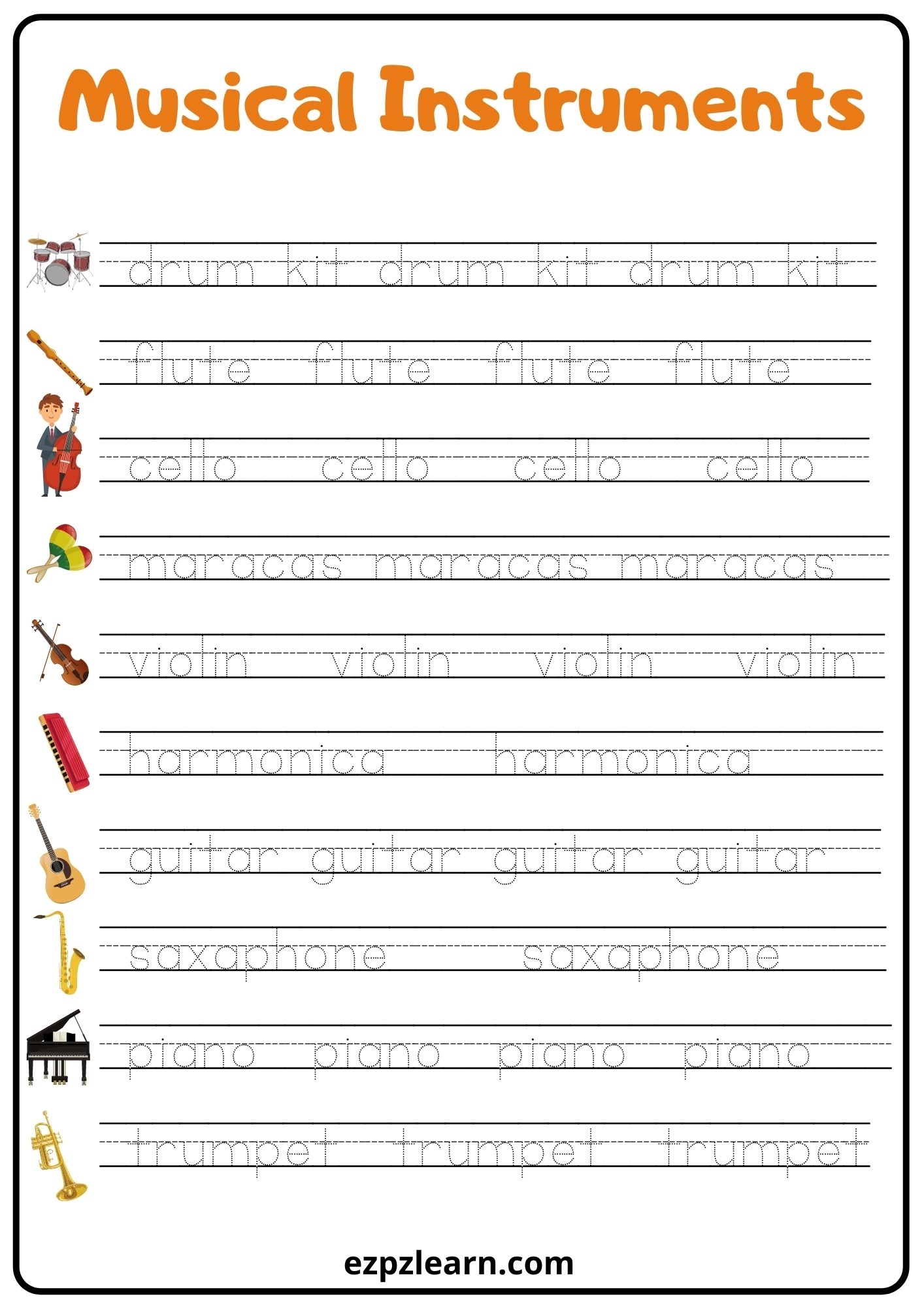 Musical Instruments Worksheets Printable Copyright Free Musical Instruments Worksheets Printable Copyright Free