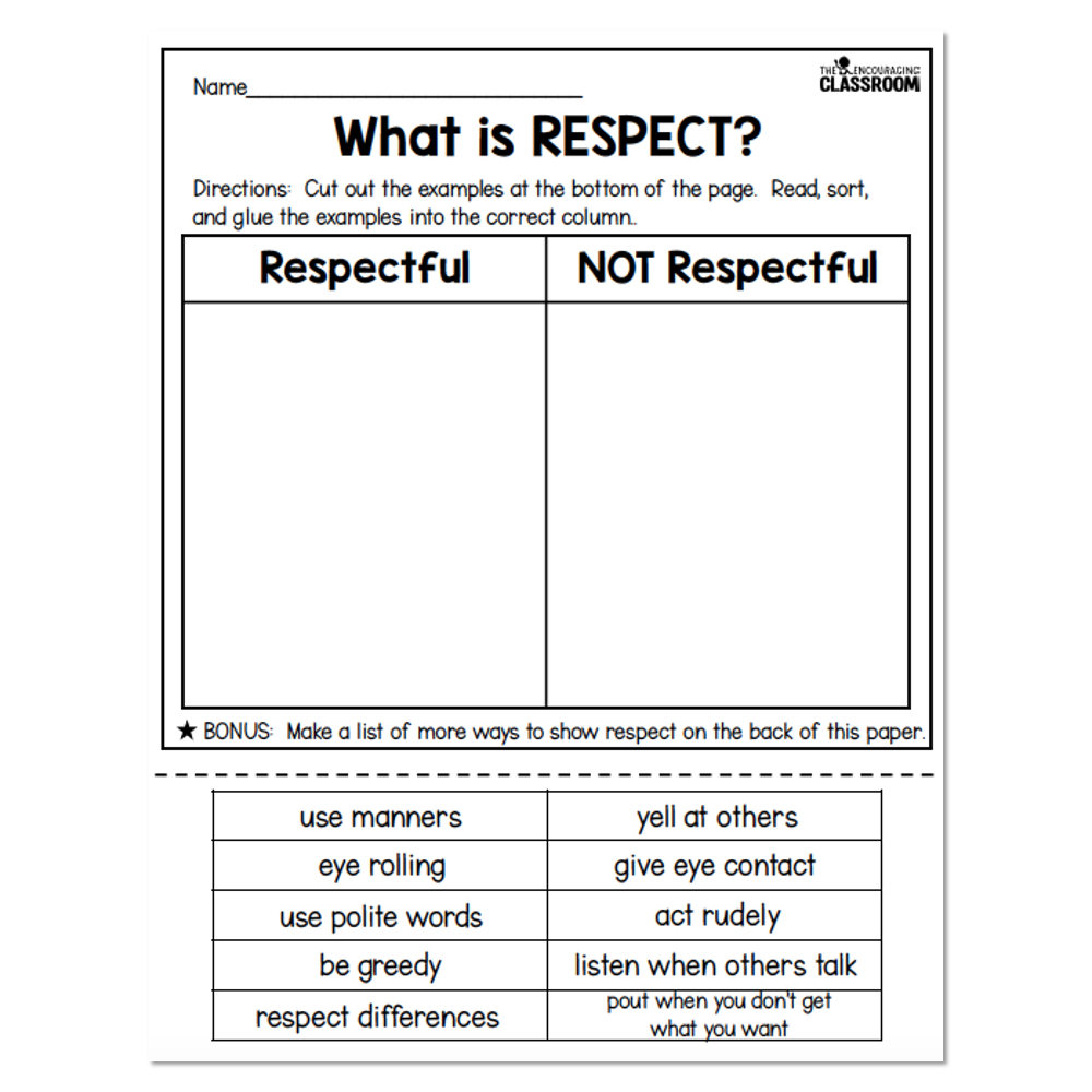 Free Printable Respect Worksheets For Kids