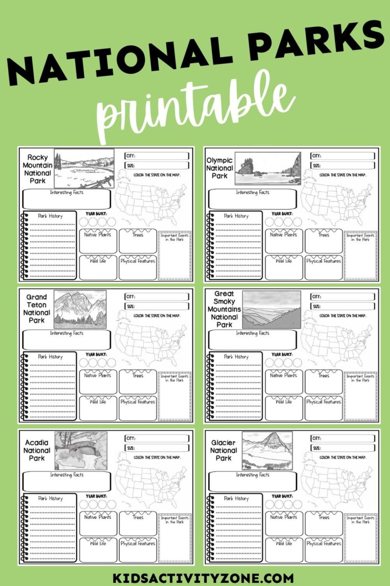 National Parks Worksheets Kids Activity Zone