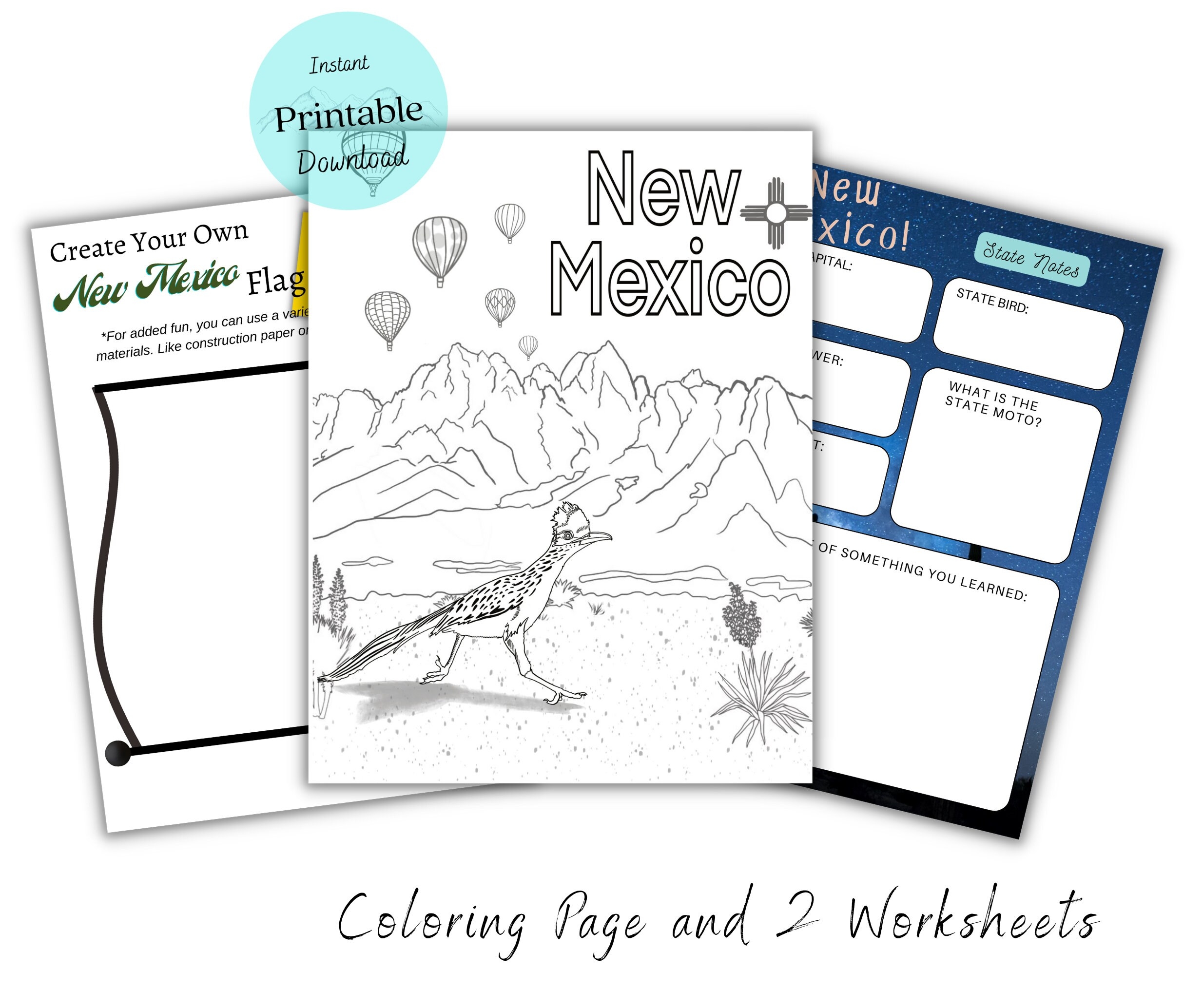 New Mexico Coloring Page United States Travel Activities Digital Download Kids Coloring Pages U S Geography Classroom Printable Etsy