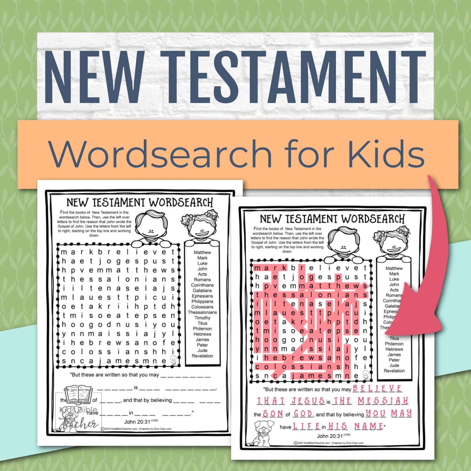 New Testament Wordsearch Activity Page Kids Bible Teacher