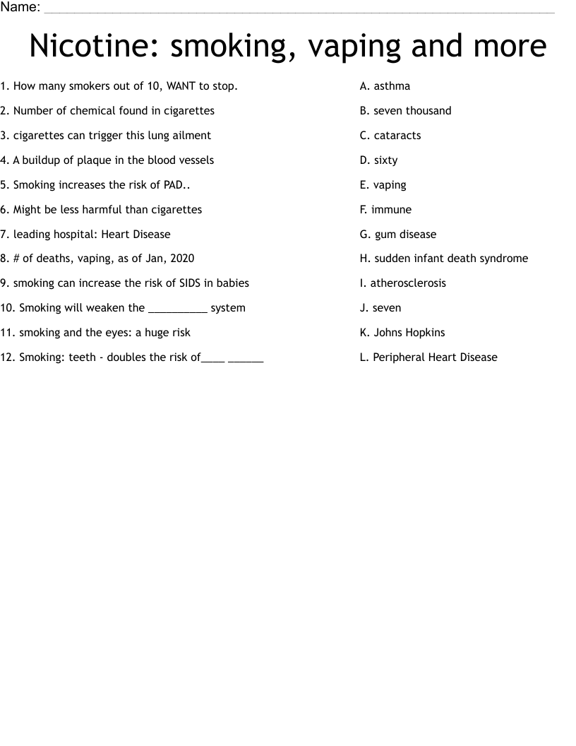 Nicotine Smoking Vaping And More Worksheet WordMint Nicotine Smoking Vaping And More Worksheet WordMint