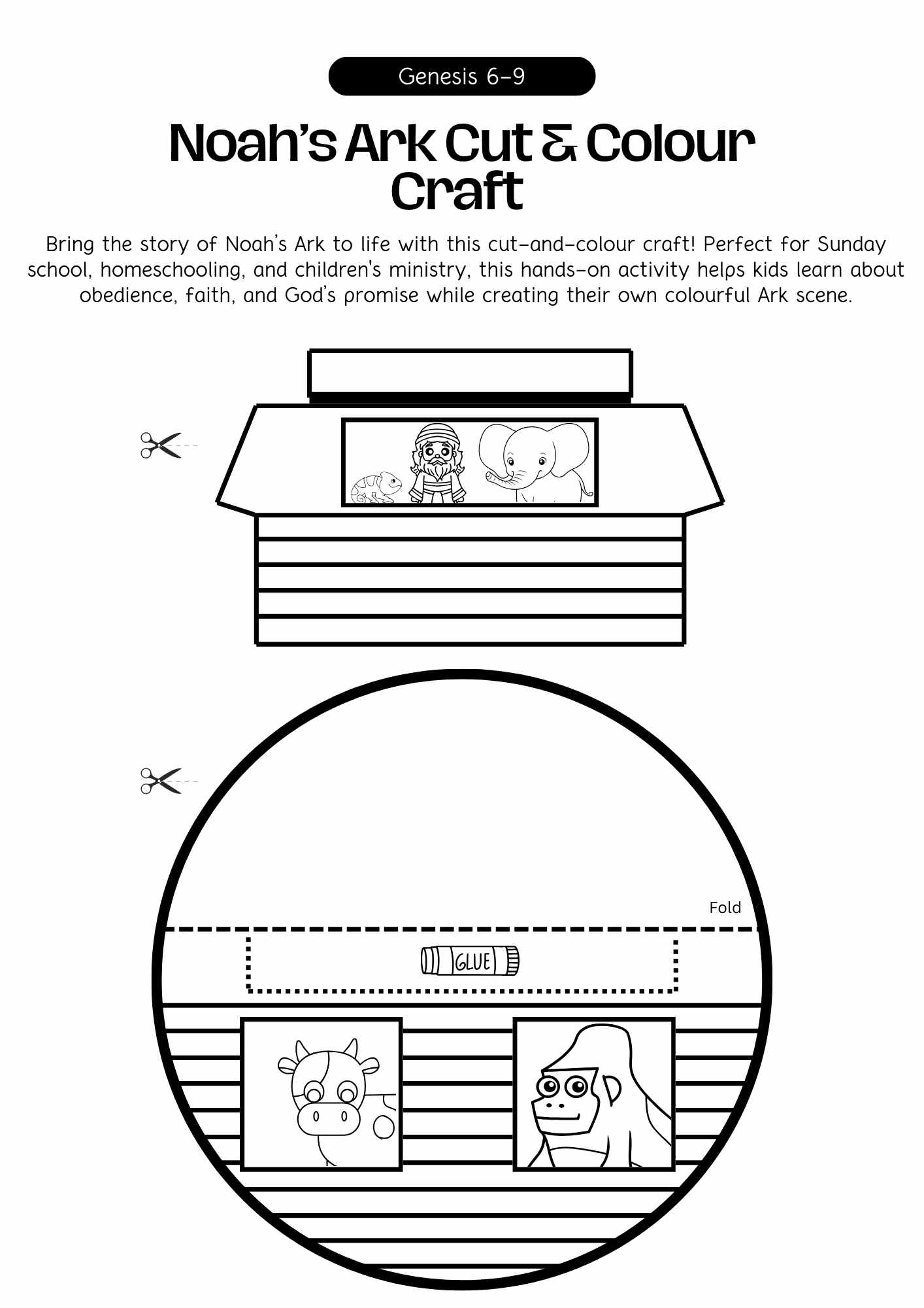 Noah s Ark Cut U0026 Colour Craft Free Printable Bible Activity For Noah s Ark Cut U0026 Colour Craft Free Printable Bible Activity For