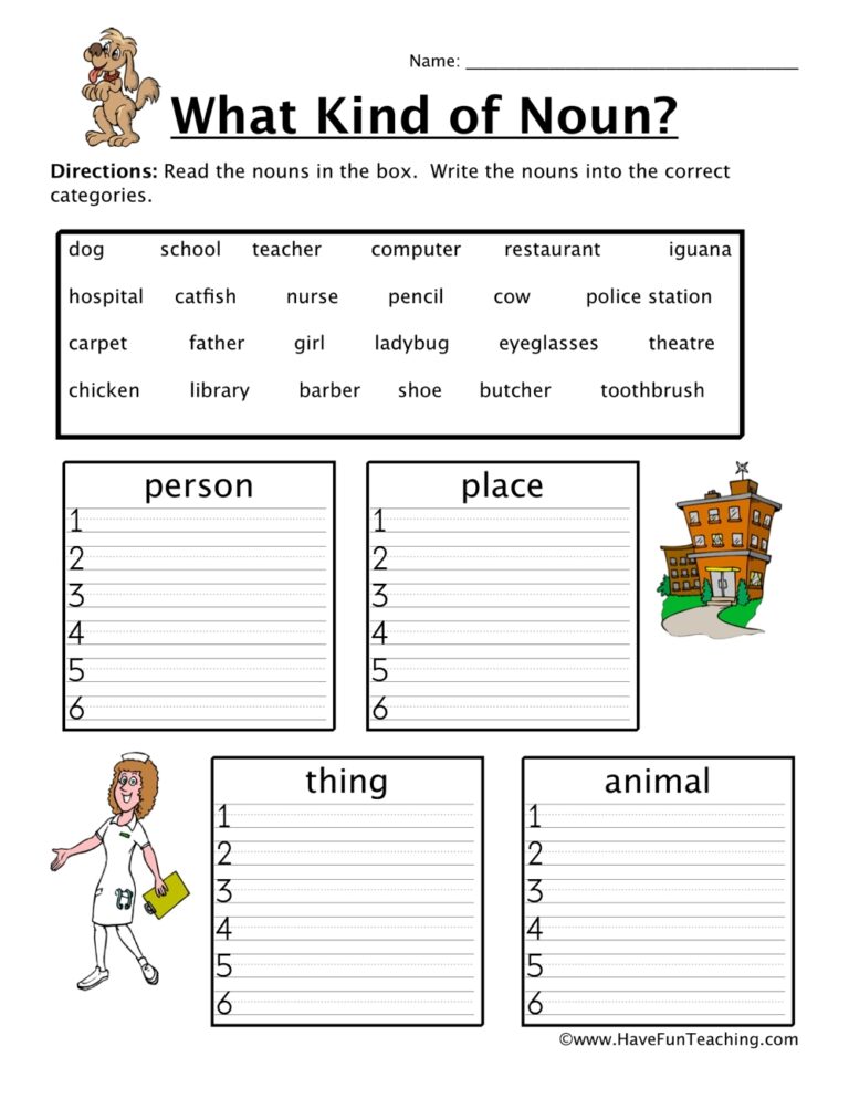 Noun Sorting Worksheet Have Fun Teaching