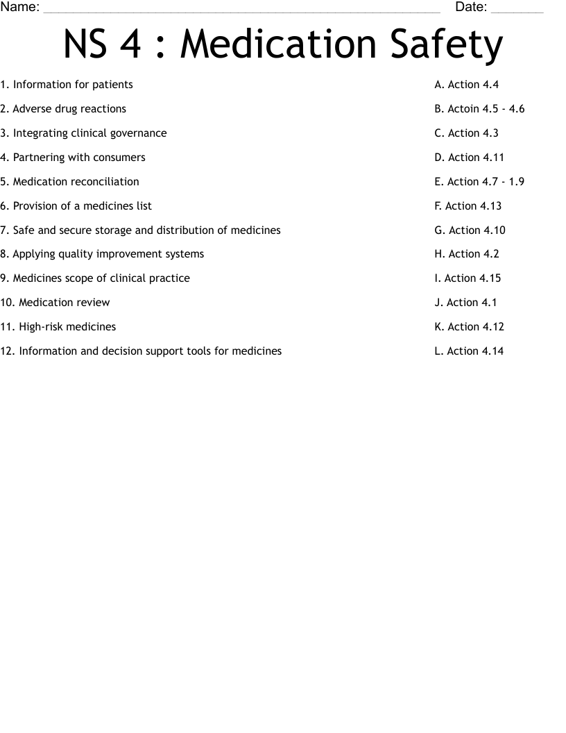 NS 4 Medication Safety Worksheet WordMint