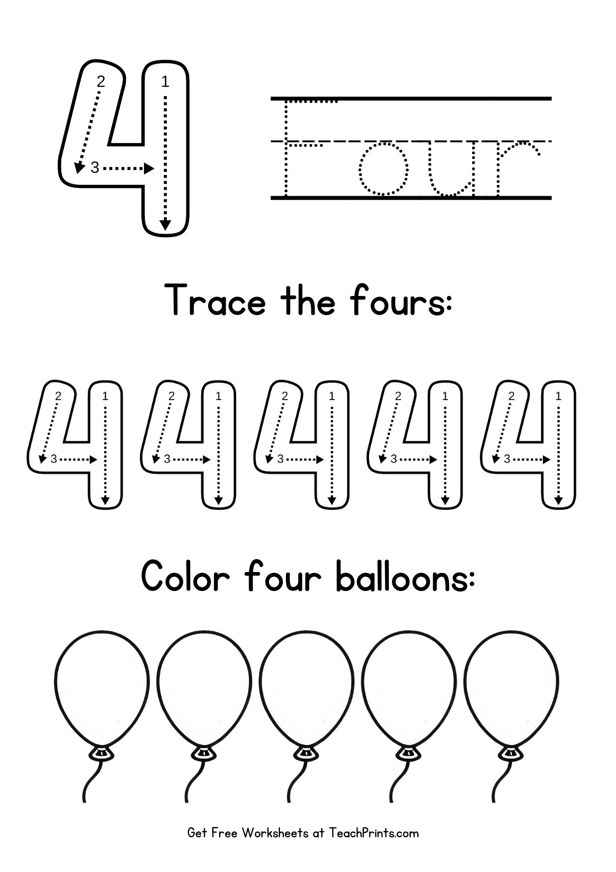 Number 4 Tracing Worksheets Free Printables Teach Prints Number 4 Tracing Worksheets Free Printables Teach Prints
