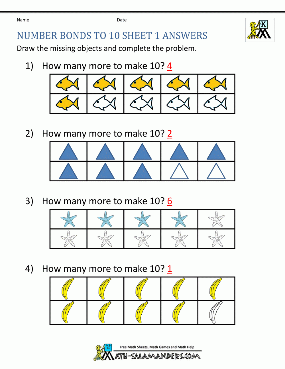 Number Bonds To 10 Worksheets