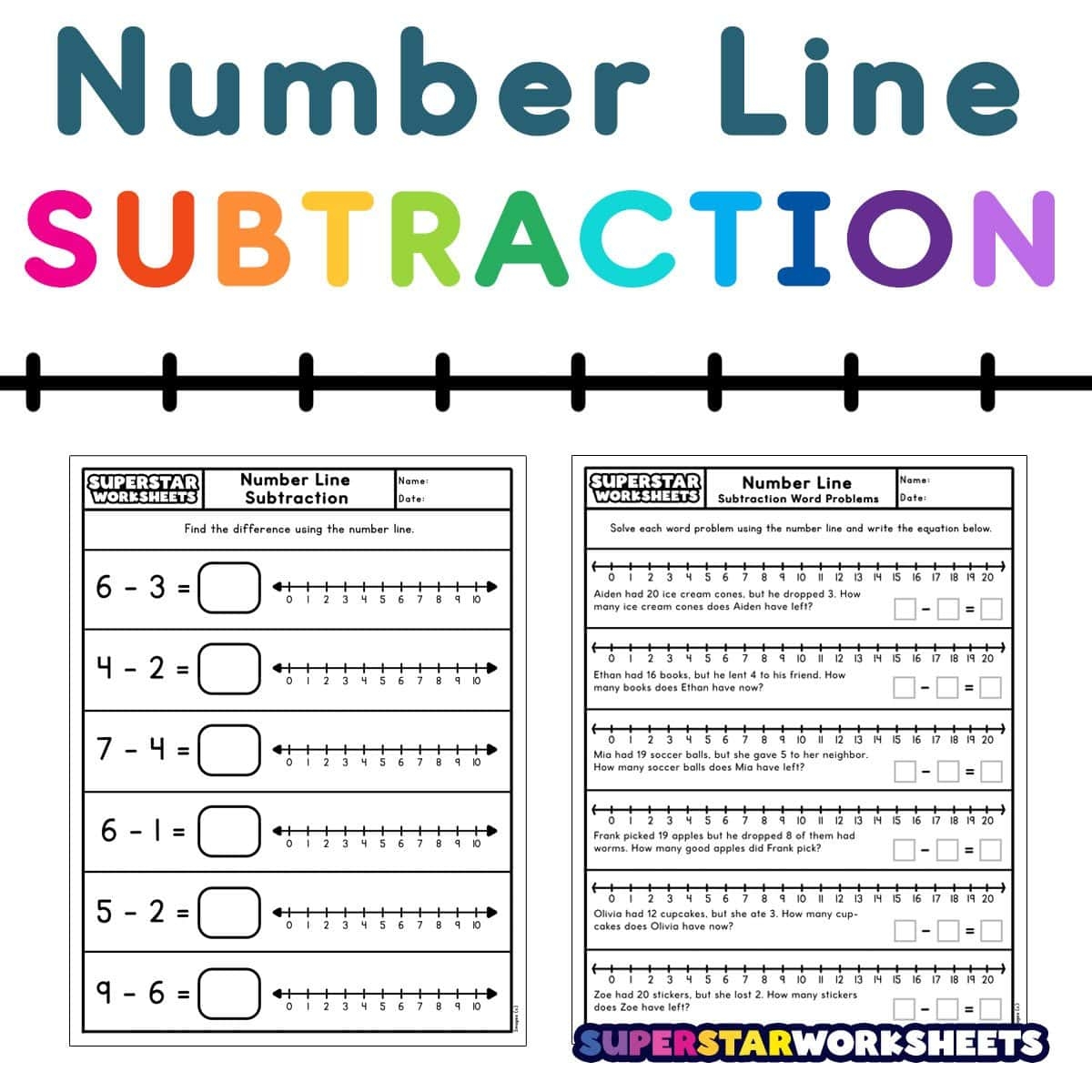 Free Printable Number Line Subtraction Worksheets