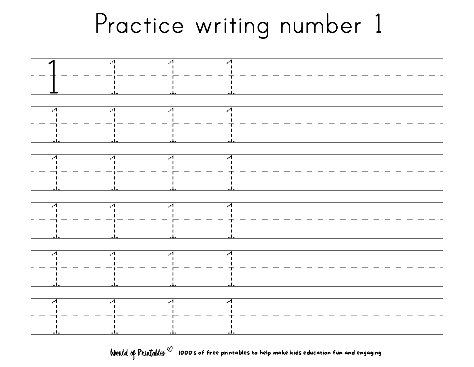 Free Printable Tracing Number 1 Worksheets