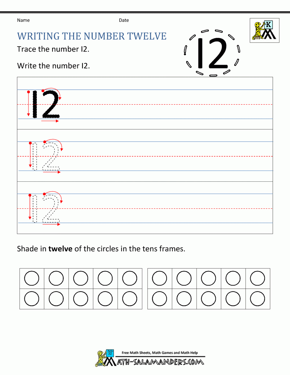 Number Twelve Writing Counting And Identification Printable Worksheets Library