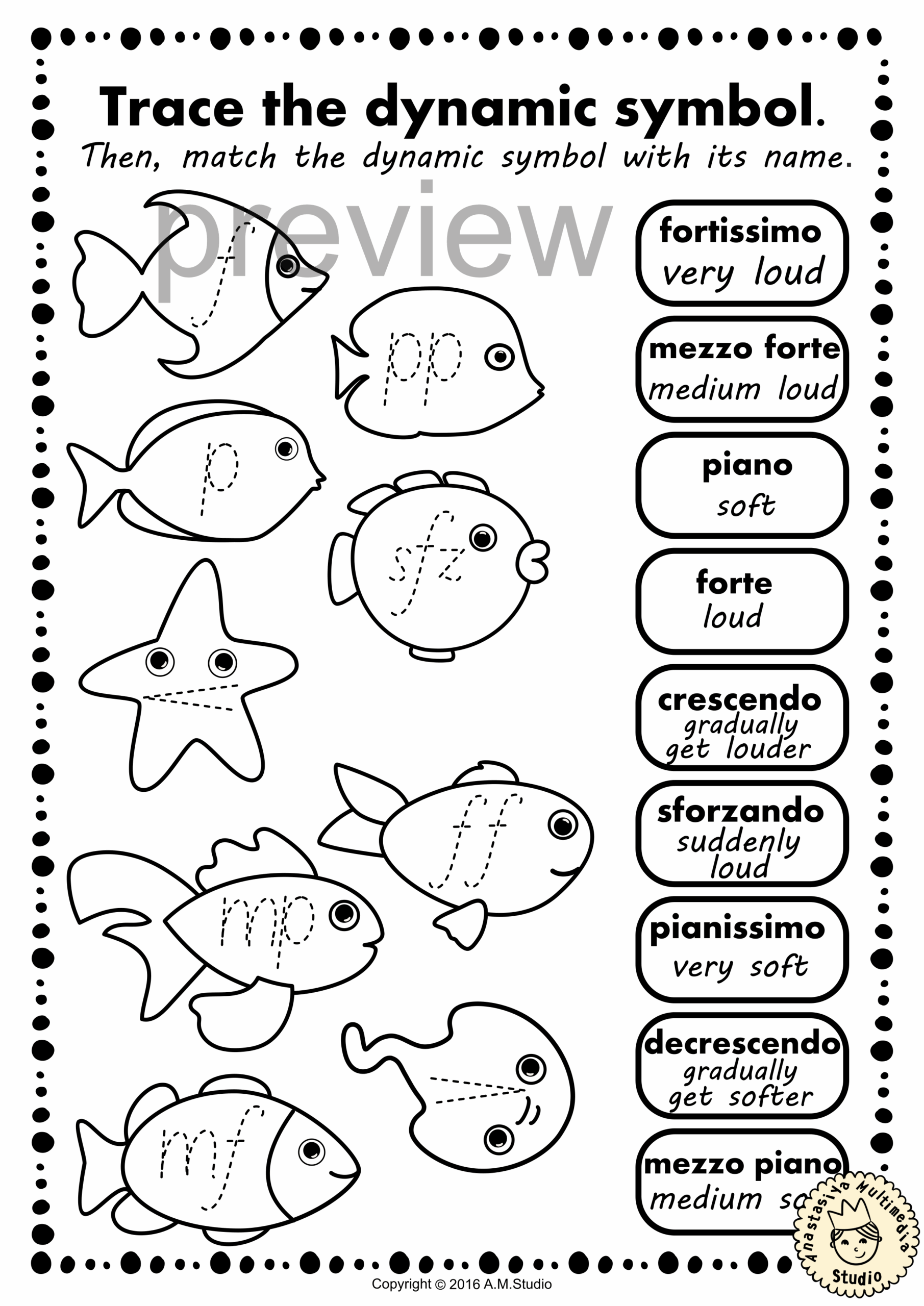 Ocean Animals Music Coloring Pages Dynamics Music Worksheets