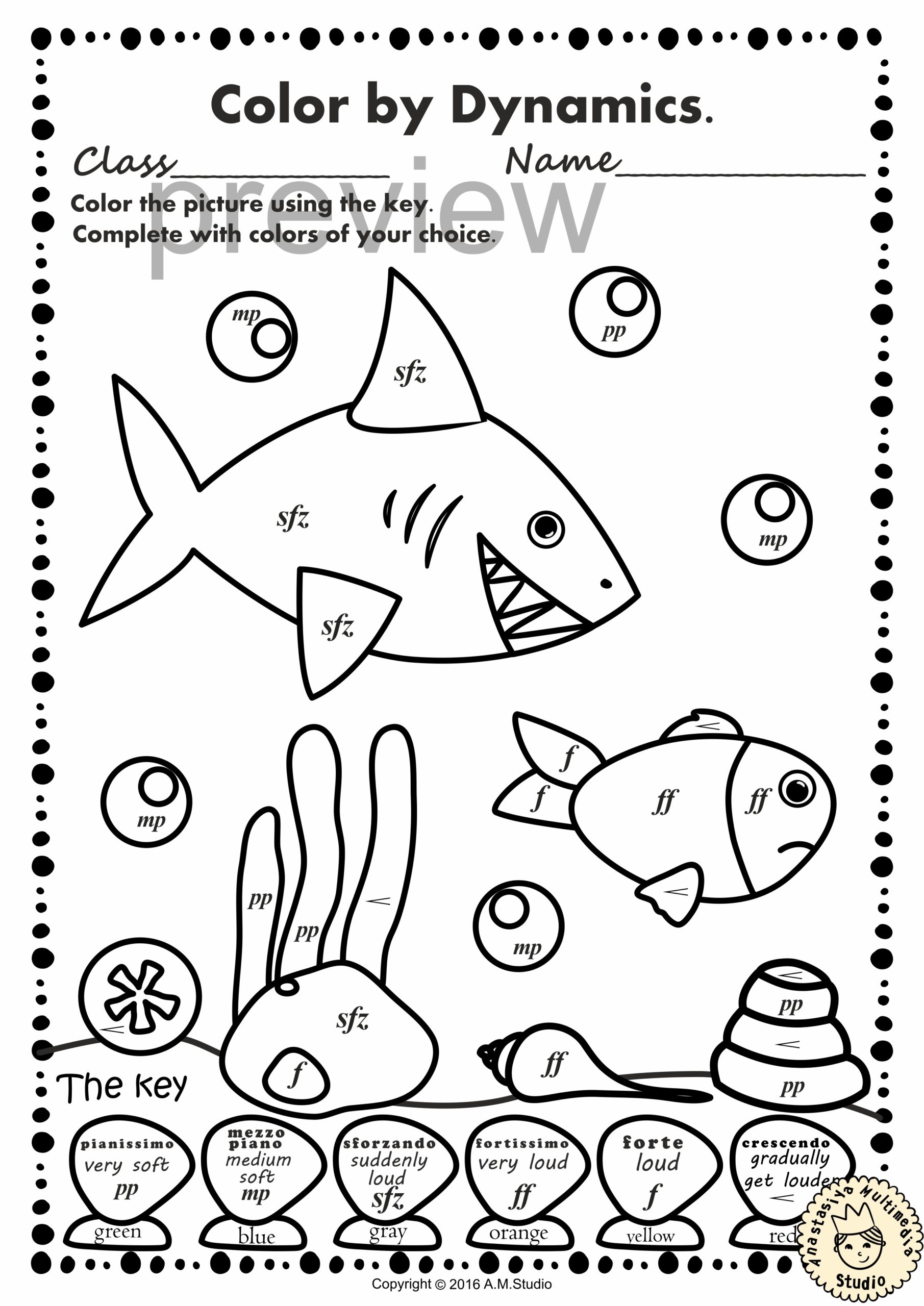 Ocean Animals Music Coloring Pages Dynamics Music Worksheets
