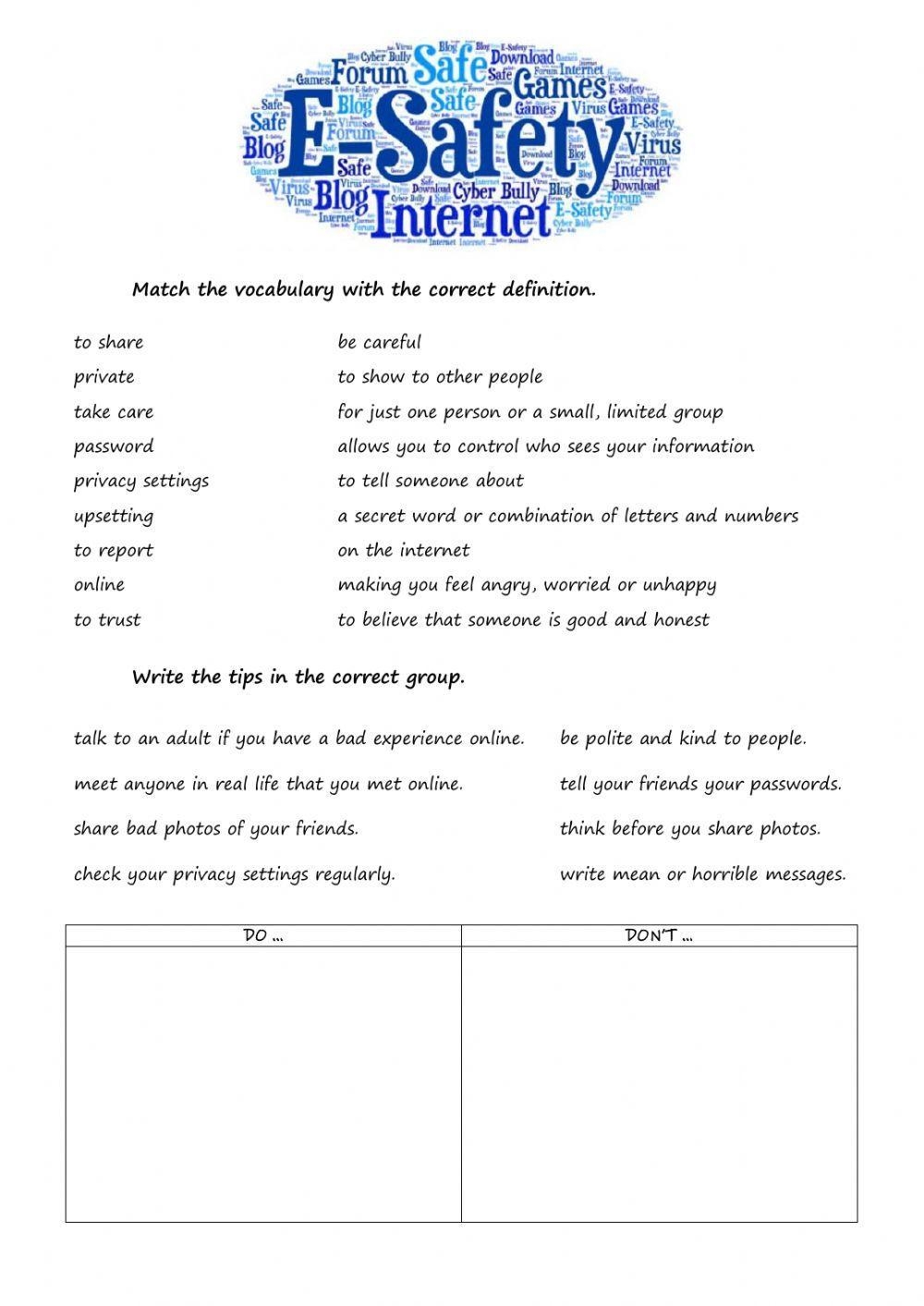 Free Printable Internet Safety Worksheets Pdf