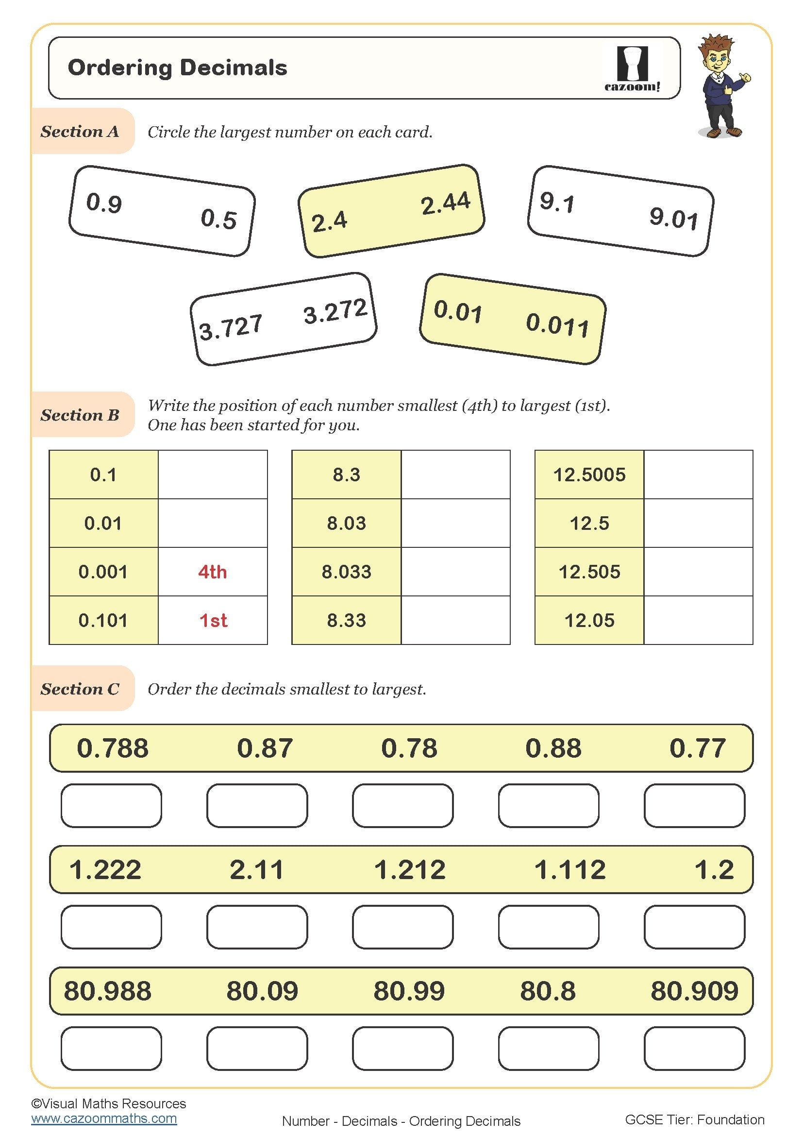 Ordering Decimals Worksheet Printable PDF Ordering Decimals 
