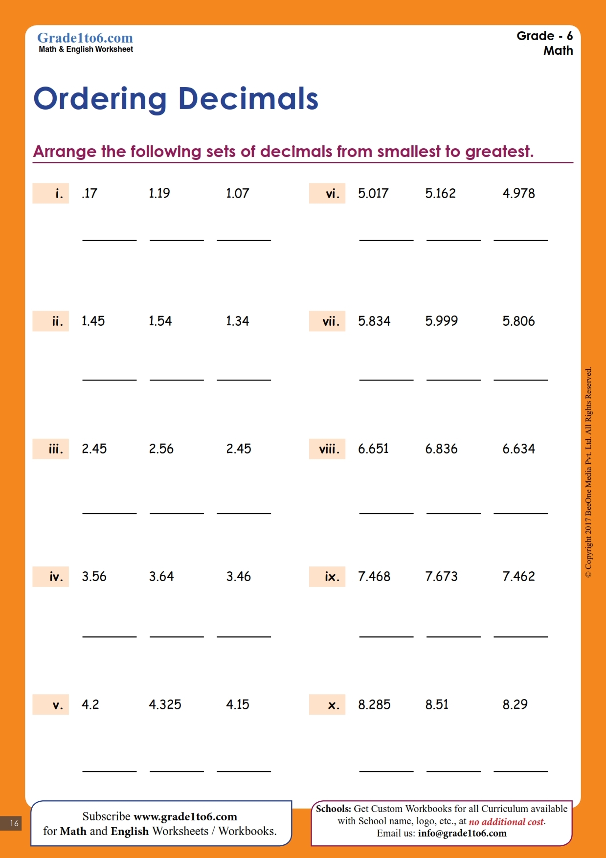 Ordering Decimals Free Printable Worksheets