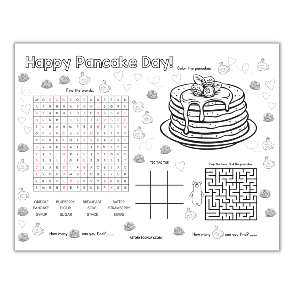 Pancake Day Fun Free Printable Activity Placemat For Kids