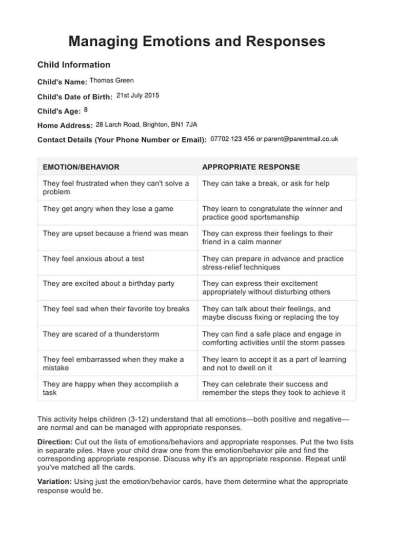Parenting Skills Worksheet U0026 Example Free PDF Download