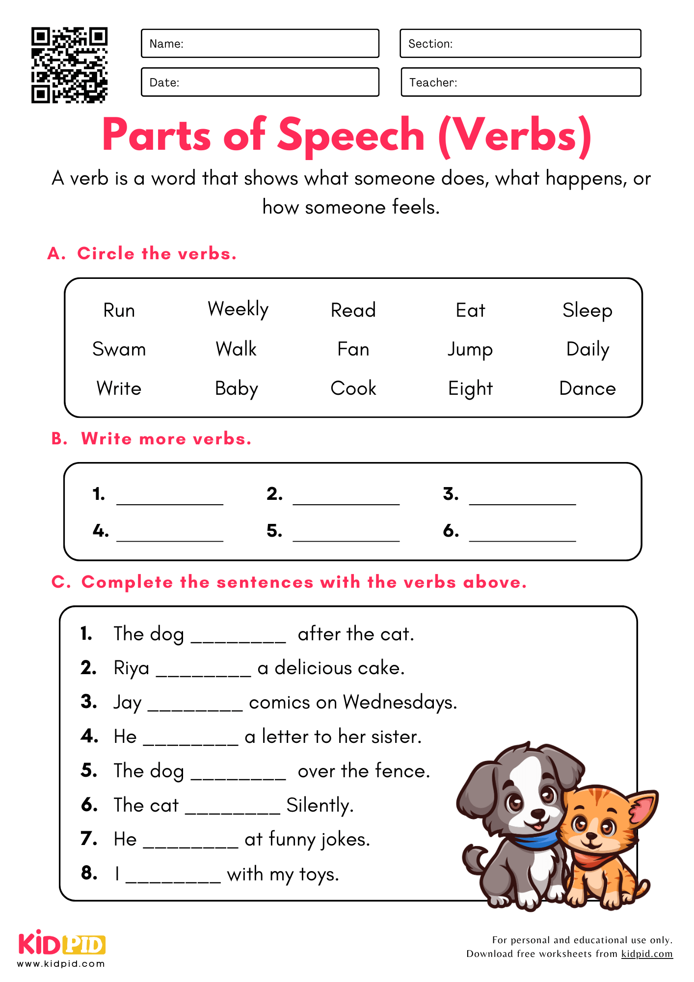 Part Of Speech Worksheet For Grade 6 Kidpid Part Of Speech Worksheet For Grade 6 Kidpid