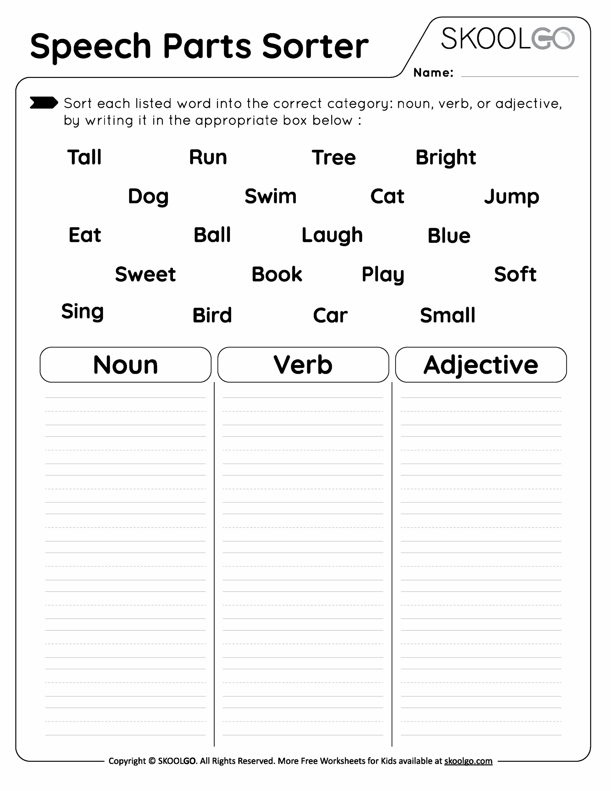 Free Printable Parts Of Speech Worksheets Free Printable Parts Of Speech Worksheets