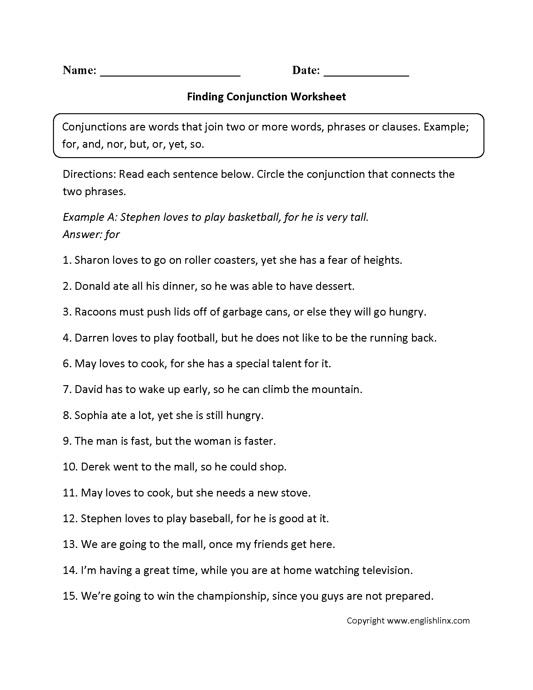 Parts Speech Worksheets Conjunction Worksheets Parts Speech Worksheets Conjunction Worksheets