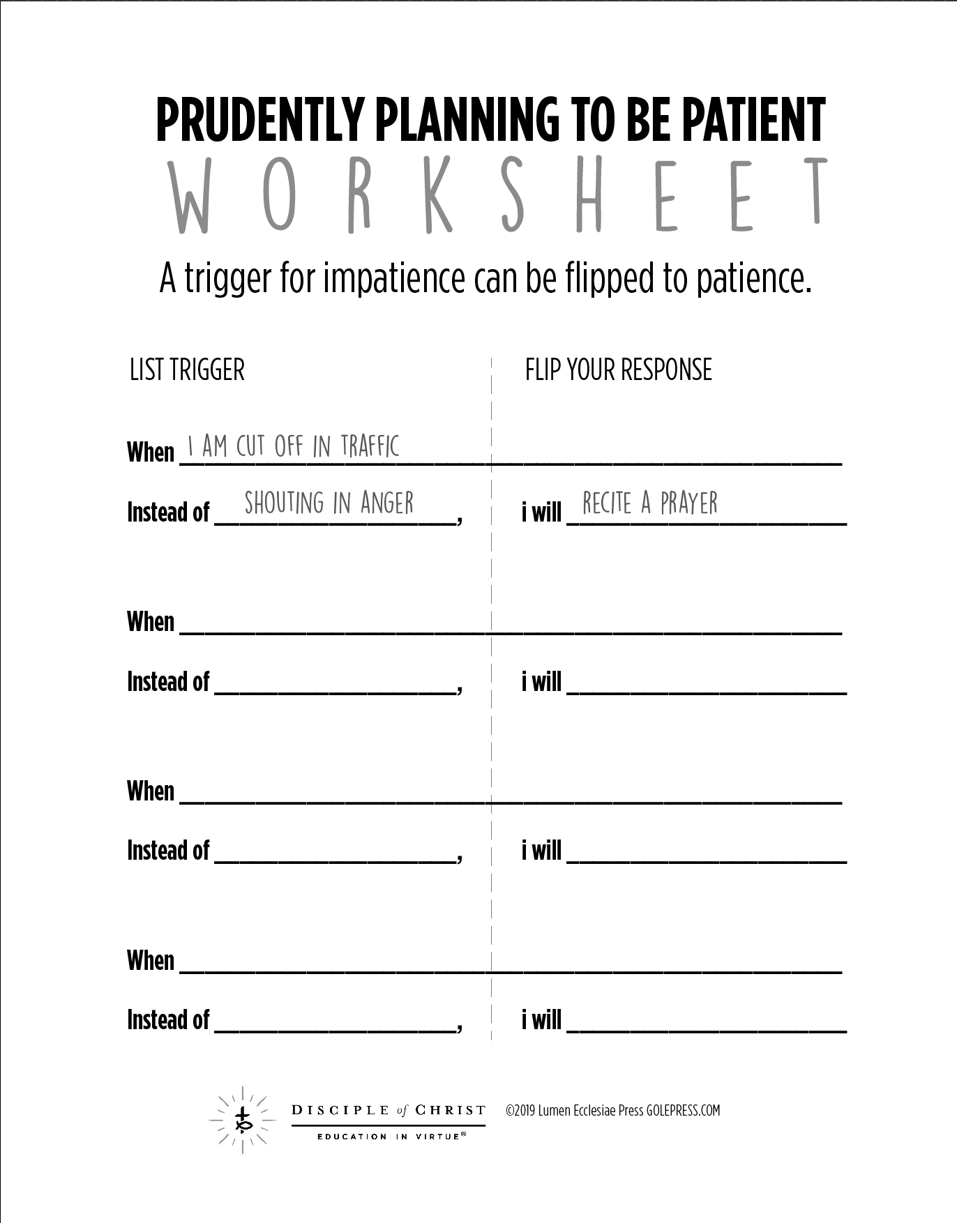 Patience Worksheet