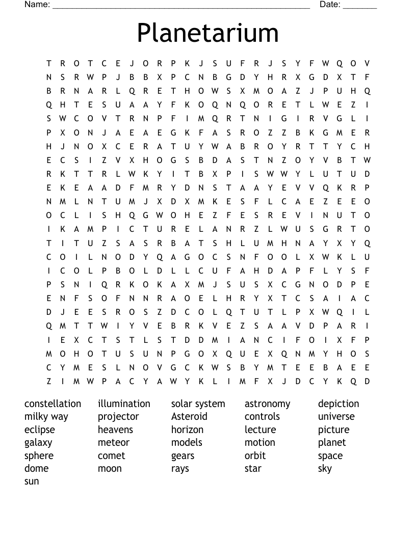Planetarium Word Search WordMint