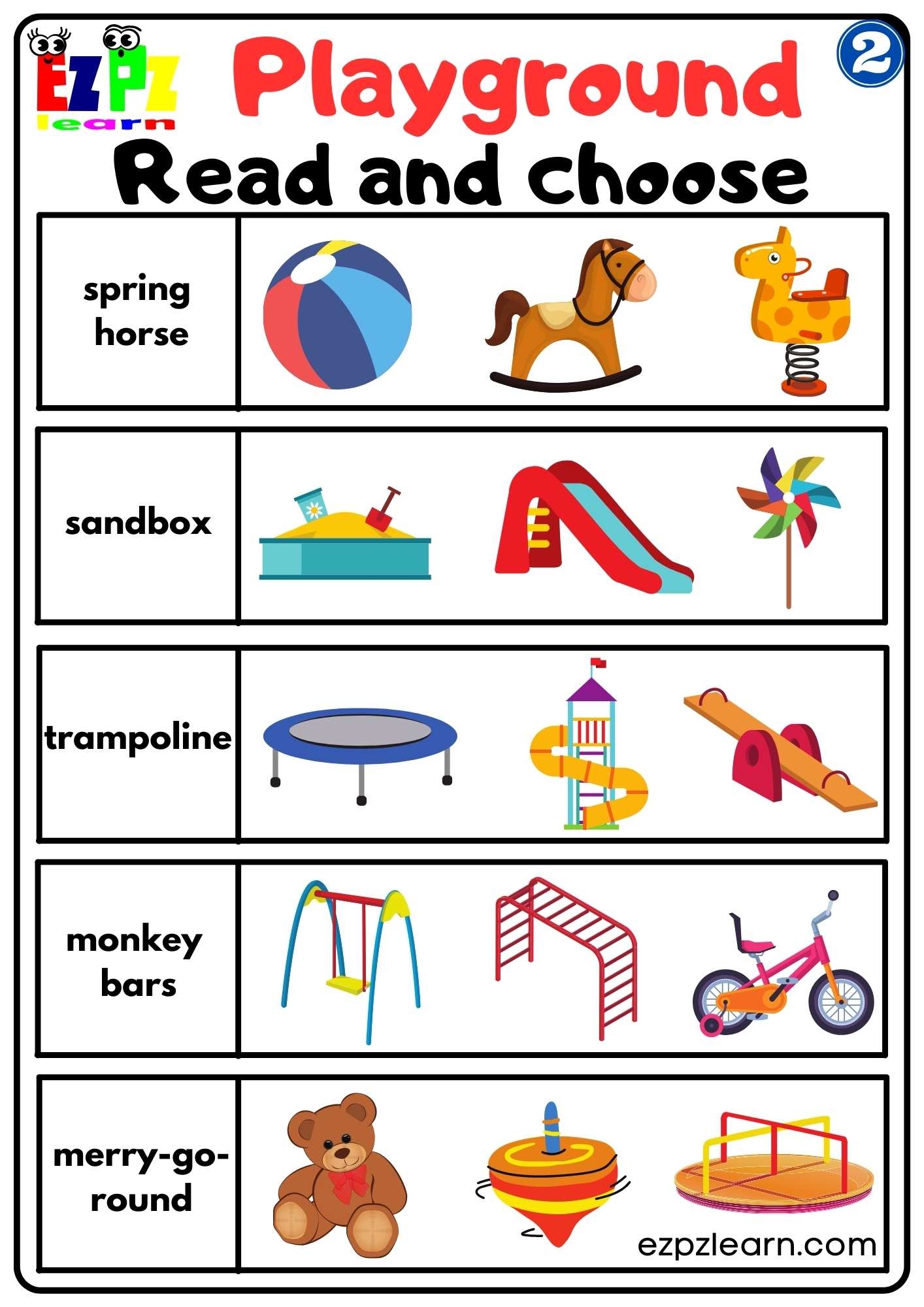Playground Vocabulary 2 Read And Choose Worksheet For Kindergarten And ESL Students Free Download Ezpzlearn Playground Vocabulary 2 Read And Choose Worksheet For Kindergarten And ESL Students Free Download Ezpzlearn