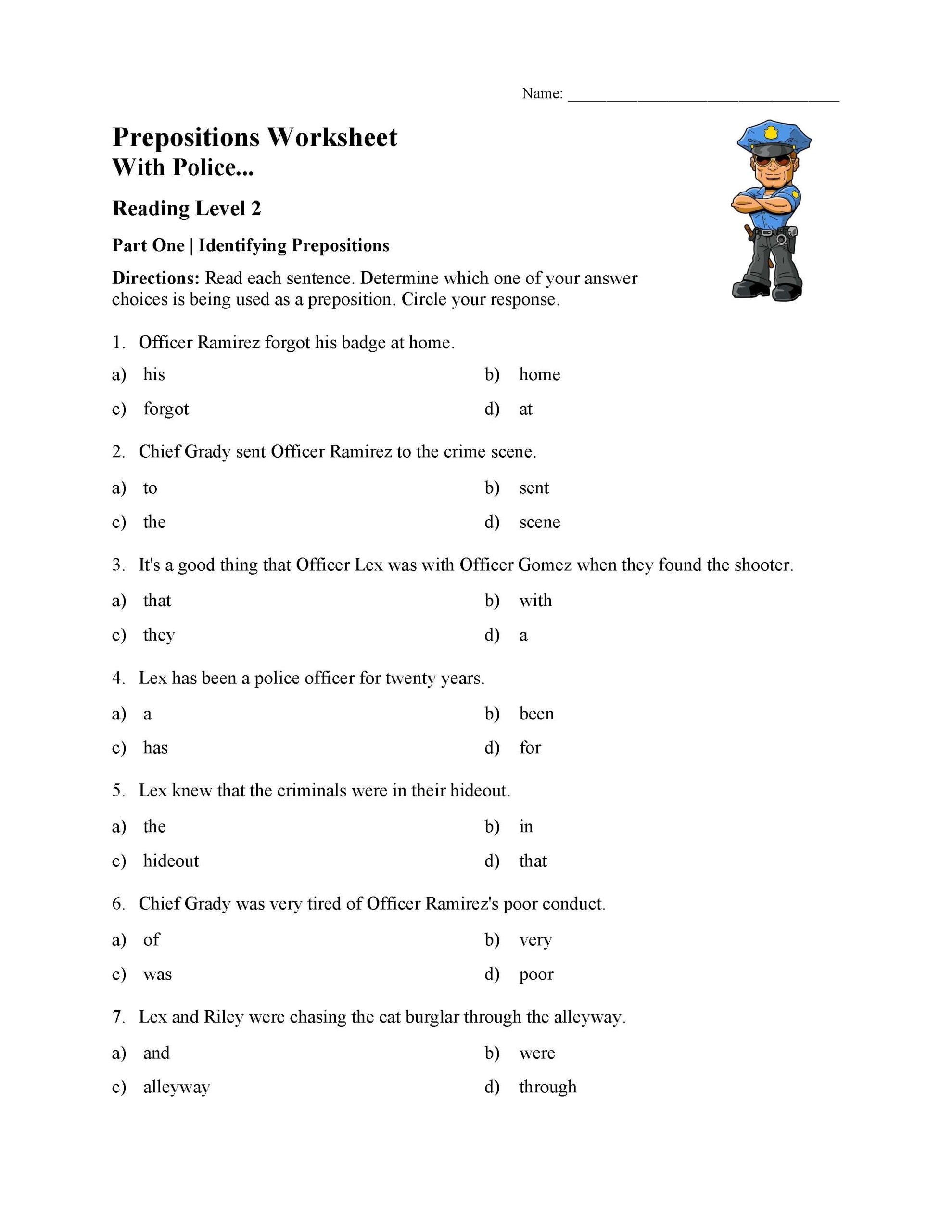 Free Printable Preposition Worksheets Middle School