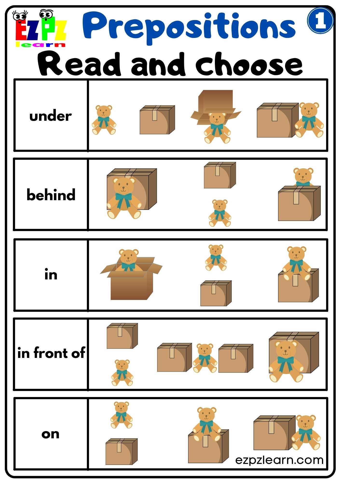 Prepositions Of Place Read And Choose Worksheet For Kindergarten K5 And ESL Students G1 Ezpzlearn