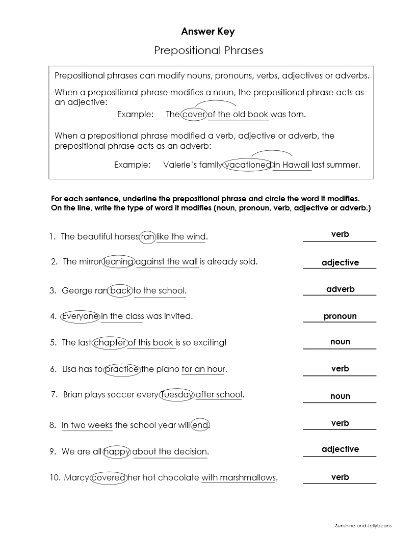 Prepositions Prepositional Phrases 6 Worksheets Grades 4 5 6 CCSS Made By Teachers