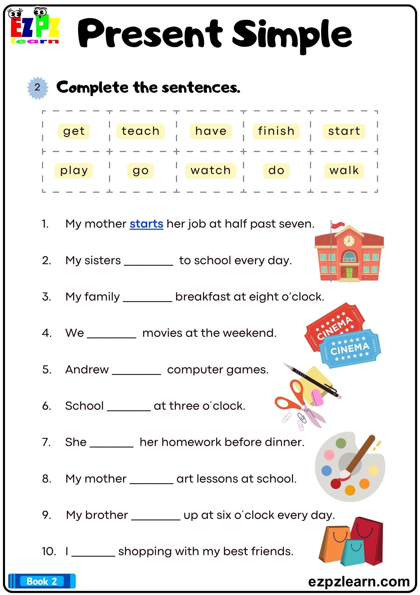 Present Simple Complete The Sentences Grammar Worksheet Bk2 