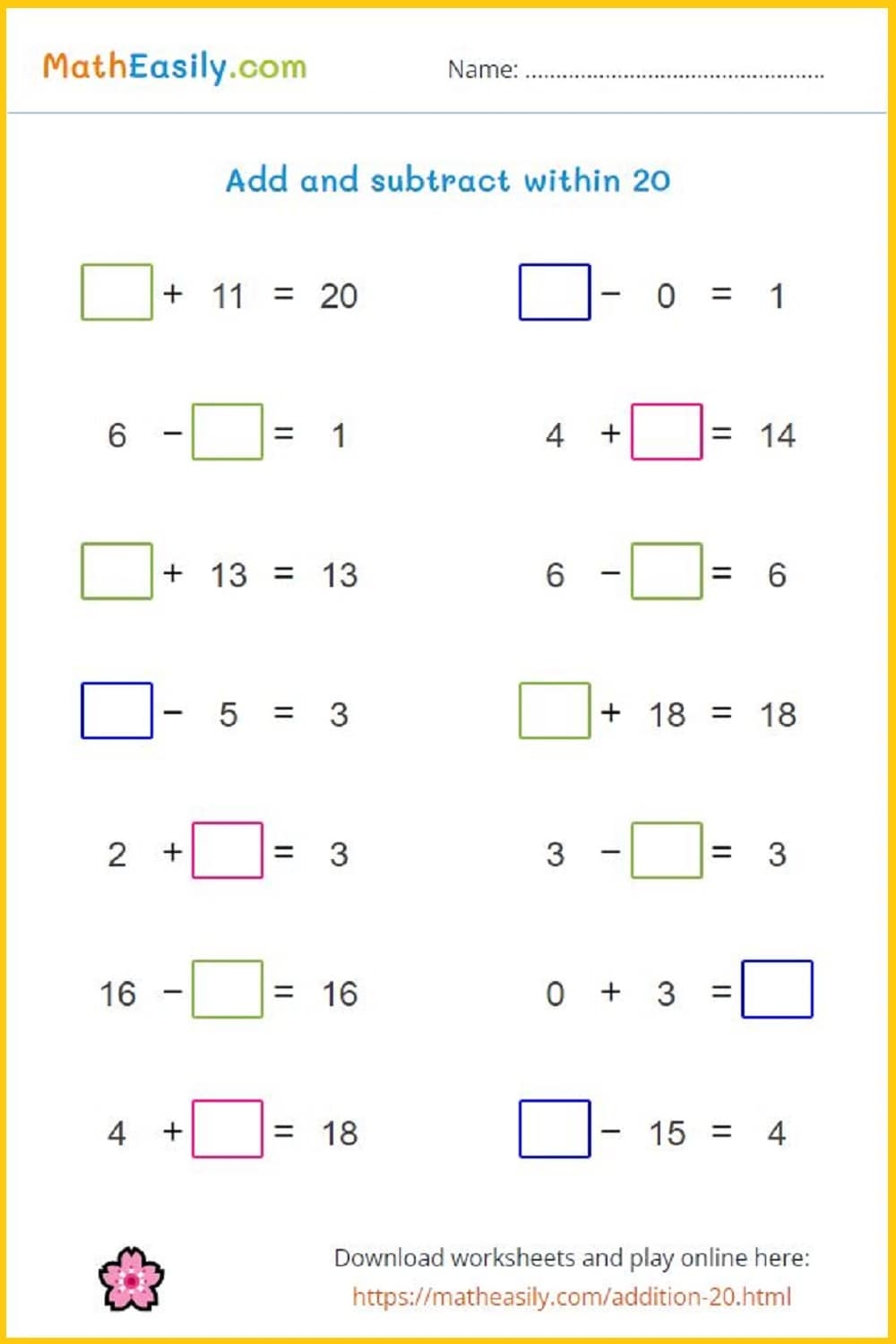 Free Printable Addition Worksheets To 20 Free Printable Addition Worksheets To 20