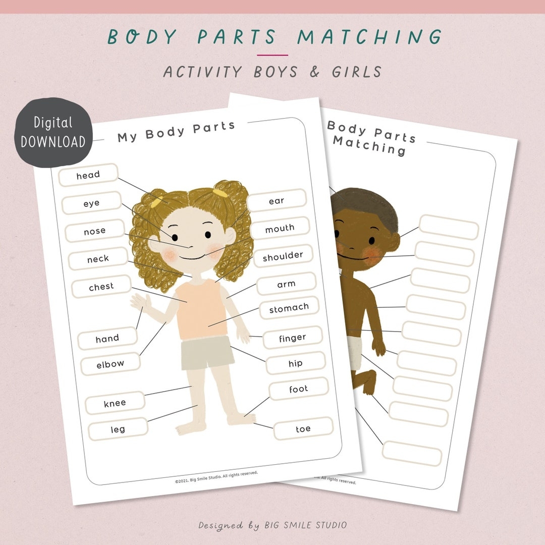 PRINTABLE Body Parts Matching Worksheet For Kids My Body Puzzle 