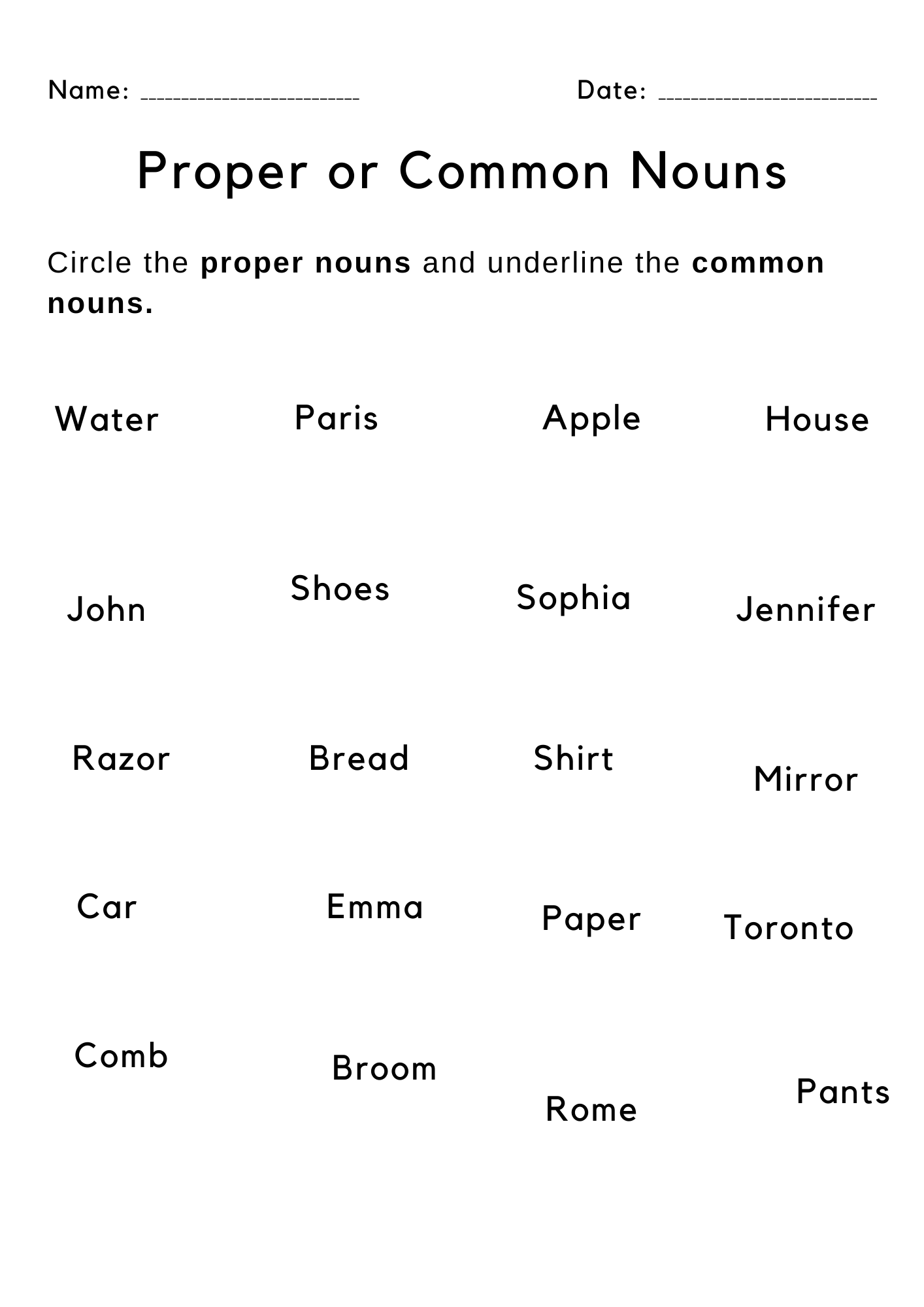 Printable Common Noun And Proper Nouns Worksheet For Grade 1 Printable Common Noun And Proper Nouns Worksheet For Grade 1