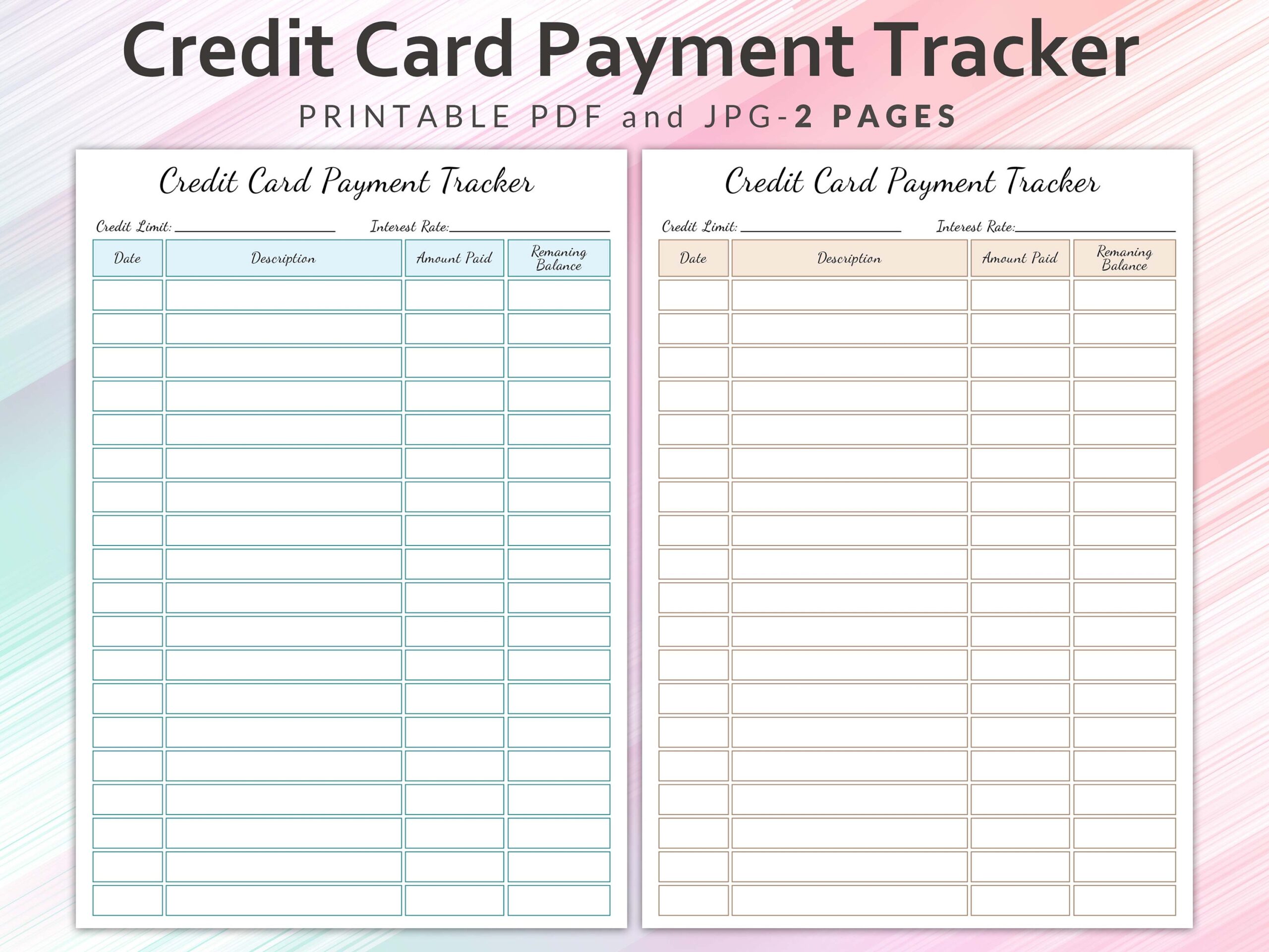 Printable Credit Card Payment Tracker Credit Card Payment Plan Etsy