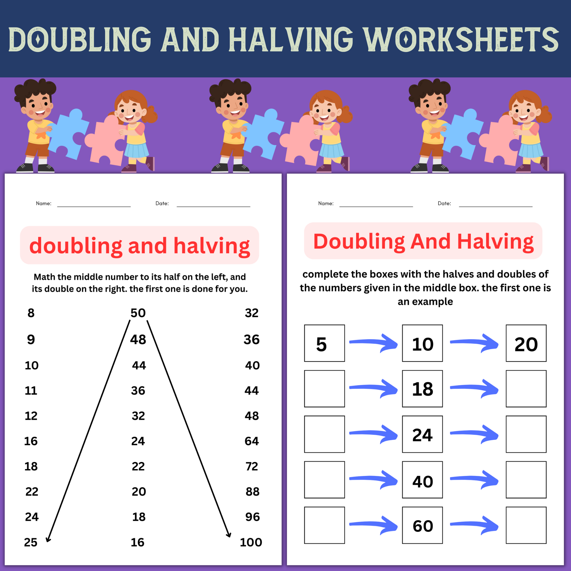 Printable Doubling And Halving Worksheets Grade 1 2 3