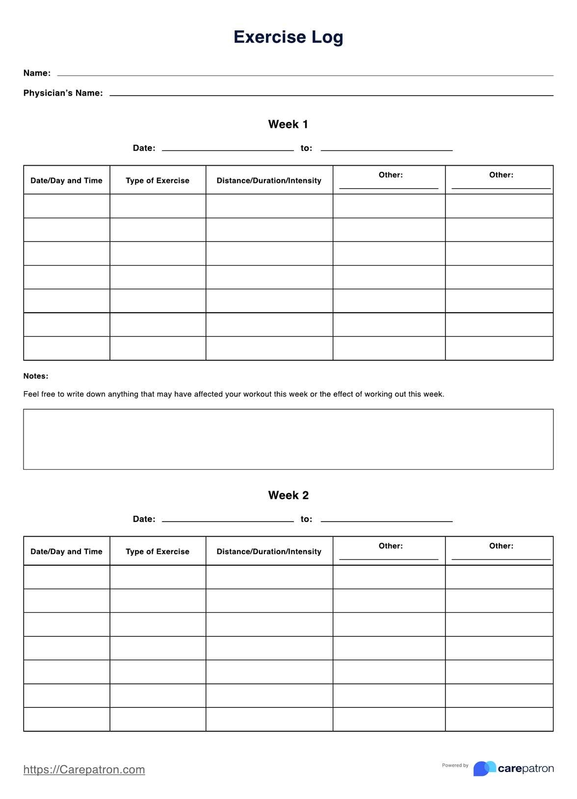 Printable Exercise Log U0026 Example Free PDF Download Printable Exercise Log U0026 Example Free PDF Download