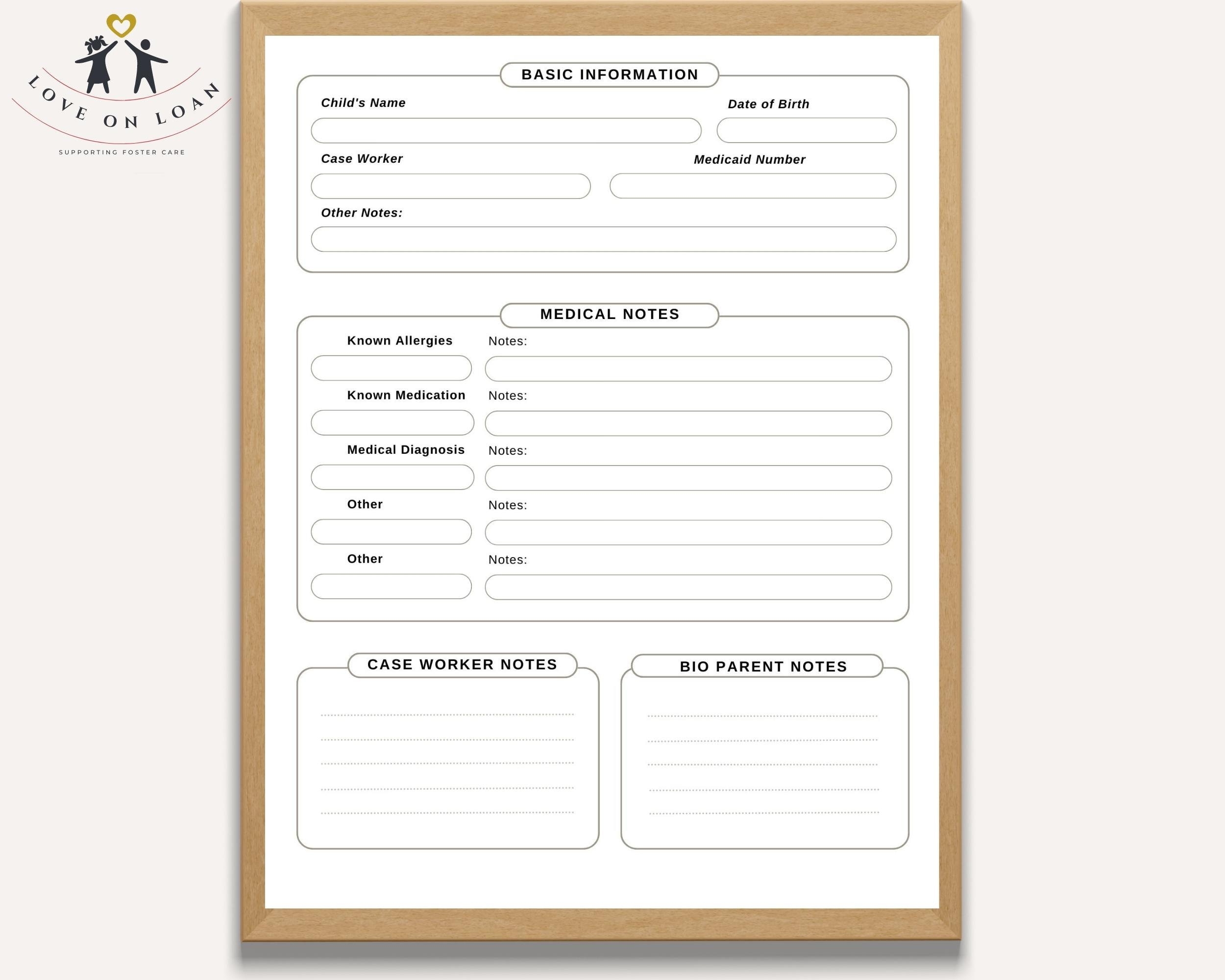 Printable Foster Care Basic Info Binder Template For New Foster 