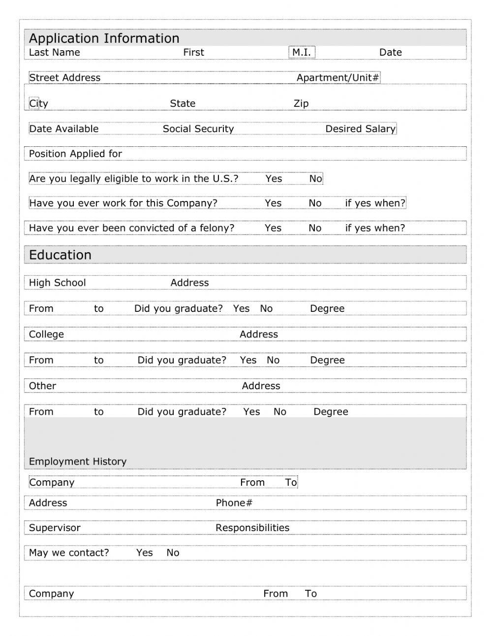 Free Printable Job Application Worksheets