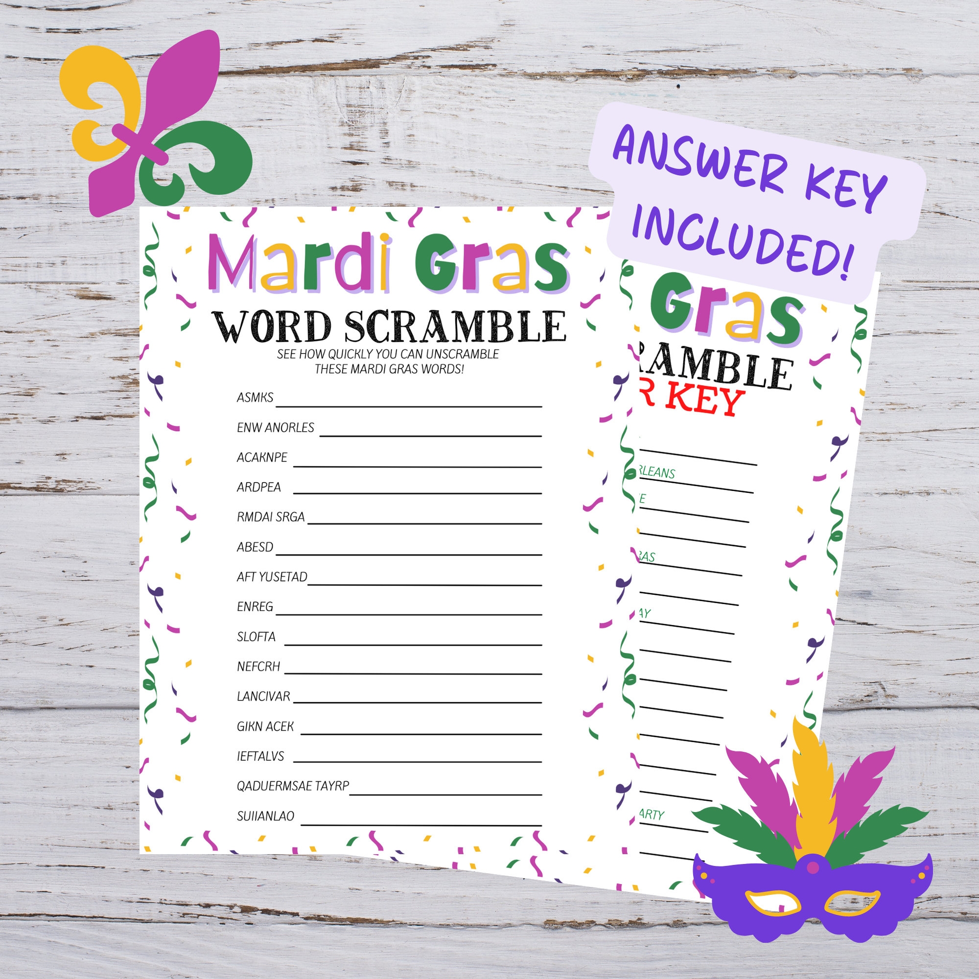 Printable Mardi Gras Word Scramble Mardi Gras Word Scramble PDF 